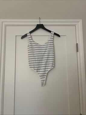 Free People Striped White and Black Womens One-Piece Bodysuit